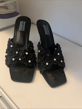Sequin slides with heels